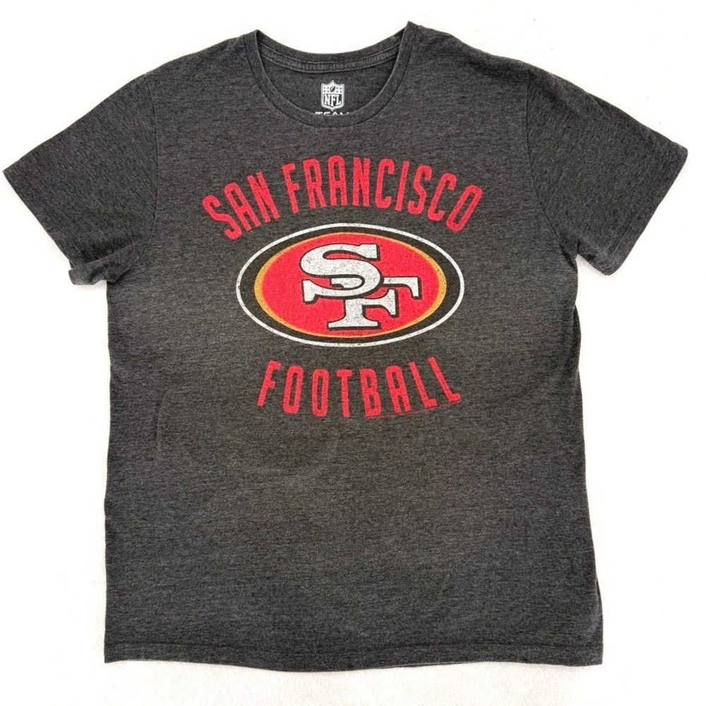 NFL Team Apparel San Francisco 49ers Mens Large Charcoal Heather Graphic T-Shirt